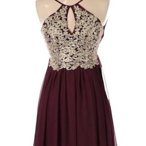 Burgandy dress gold top